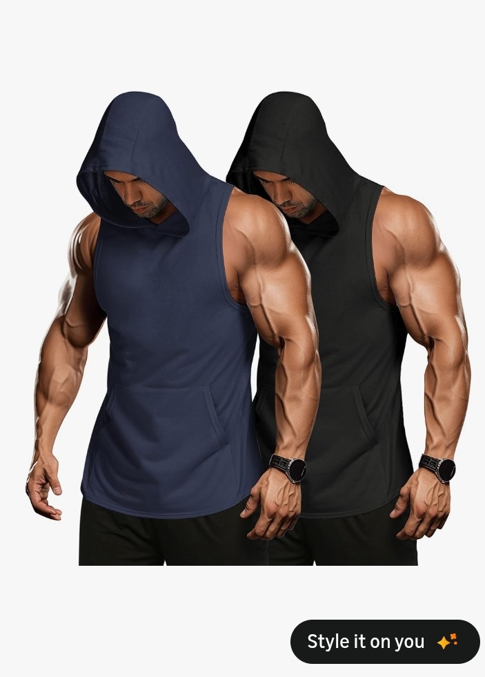 COOFANDY Men's 2 Pack Workout Hooded Tank Tops